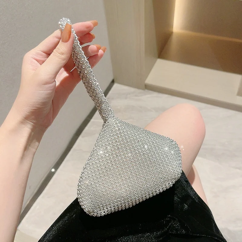 Mini Glitter Rhinestone Clutch, Elegant Sparkle Clutch Purse Women Handbag & Wrist Purse for Carnaval Wedding Music Festival