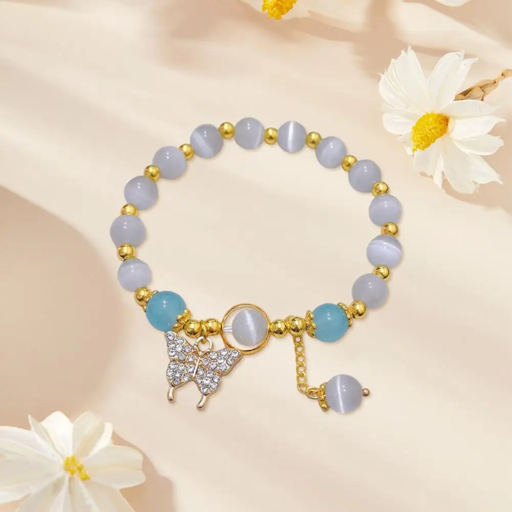 Good Fortune Symbolization Bracelet Butterfly Pendant Tassel Bracelet with Faux Opal Good Fortune Symbolization Bestie for Women