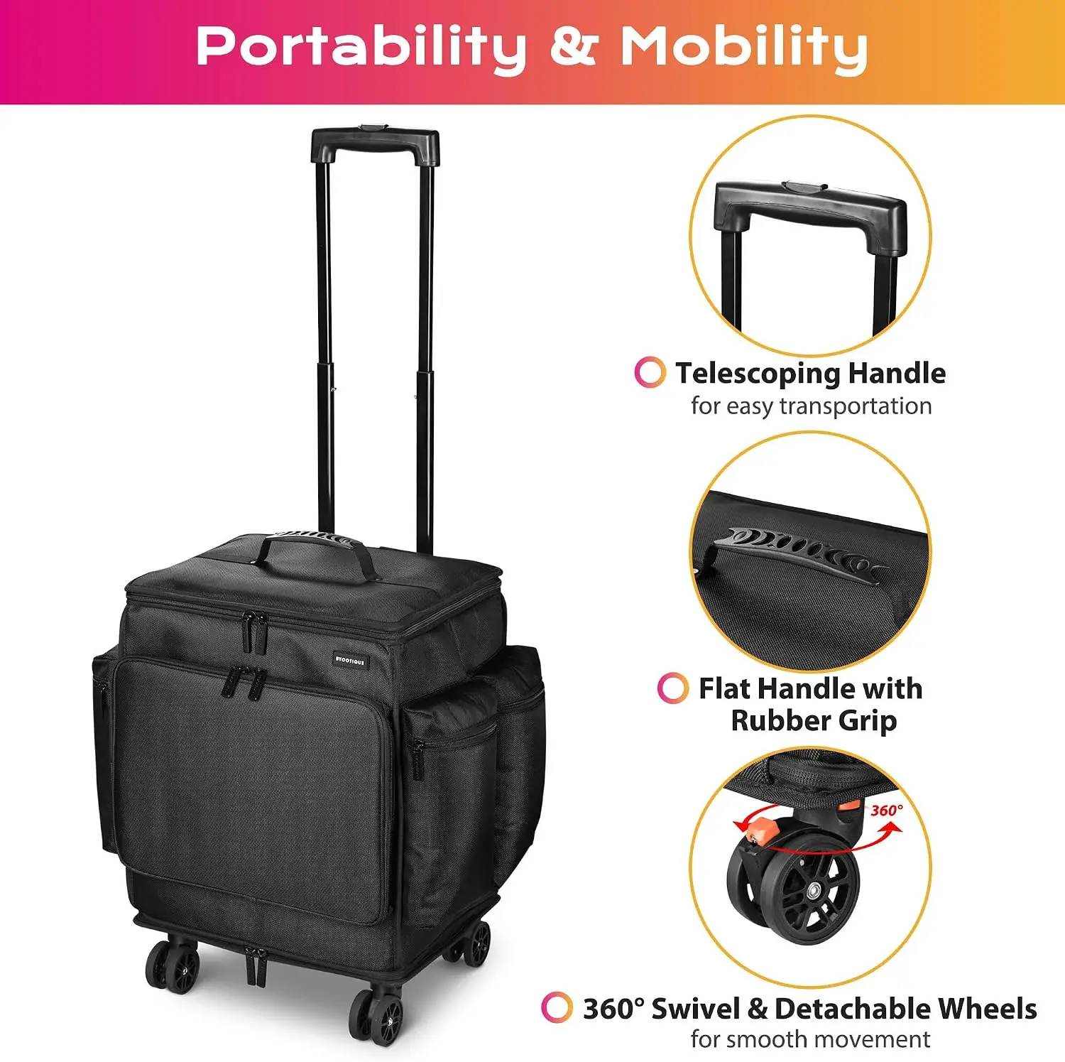 Soft Sided Rolling Makeup Train Case Travel Backpack For Hair Stylist Tools Curling Iron Straightener Salon Barber Shop, Black view 4