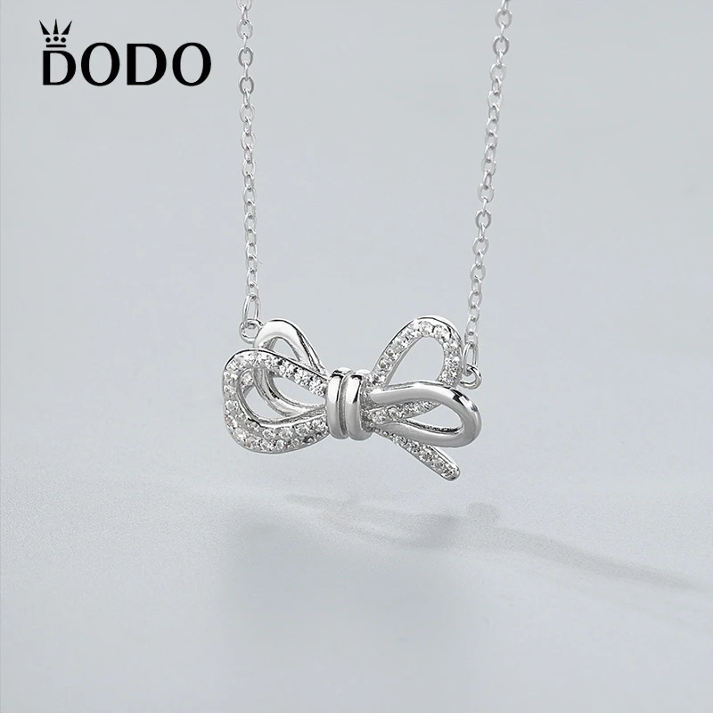 

Elegant Sterling Silver Necklace with Bow Pendant and Collarbone Chain for Women Inlaid with Stones - Perfect Gift for Her