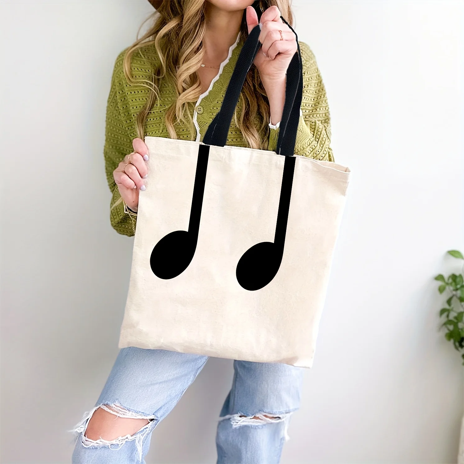 Bolsa de Mano Grande con Estampado de Notas Musicales - Bolso con Clave de Sol y Partitura, Bolsa de Compras Duradera y Espaciosa Apta para el Trabajo