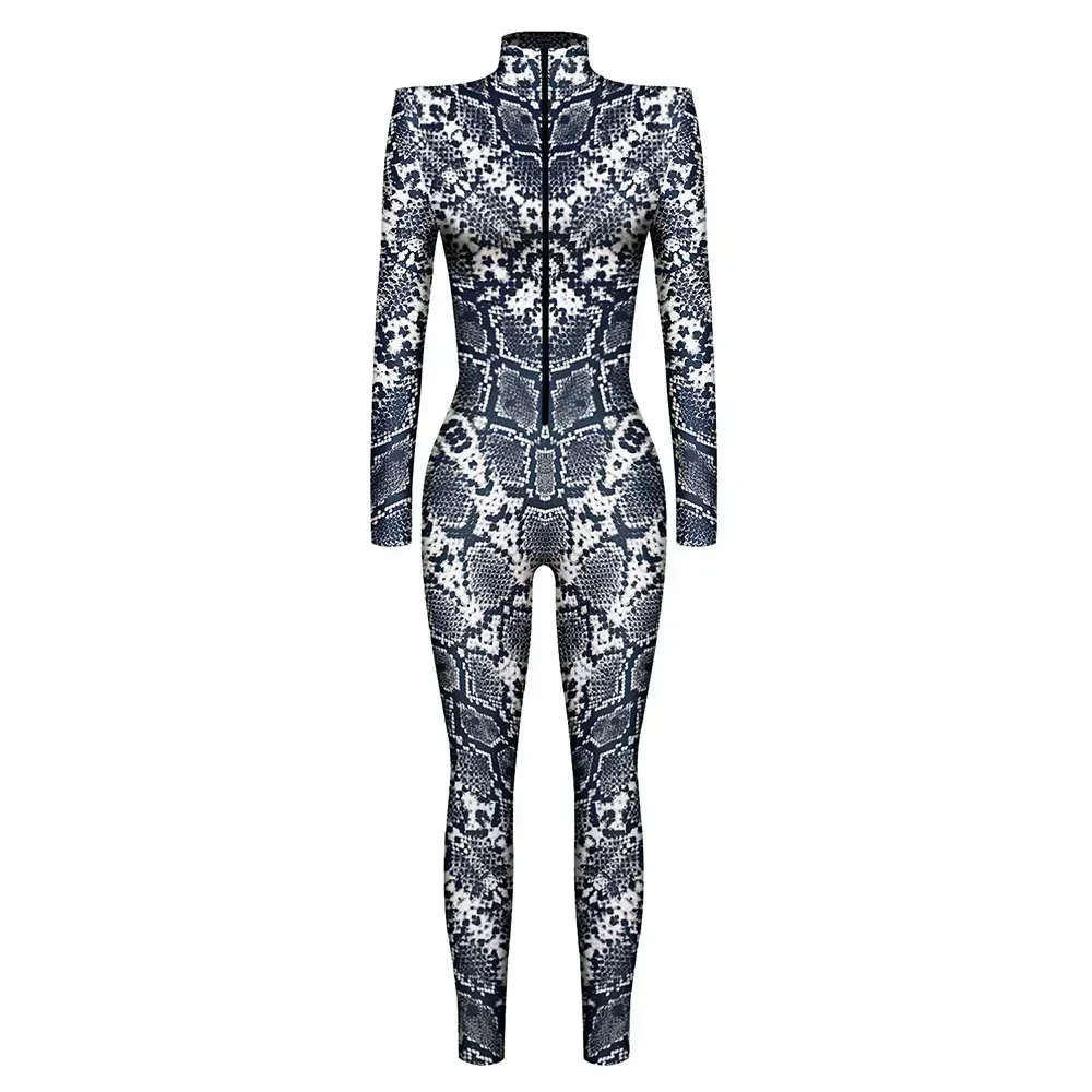 Ladies Snake Pattern Peafowl  3D Jumpsuit Catsuit Fish Scale Sexy Women Cosplay Costumes Zentai Female Halloween Party Bodysuit