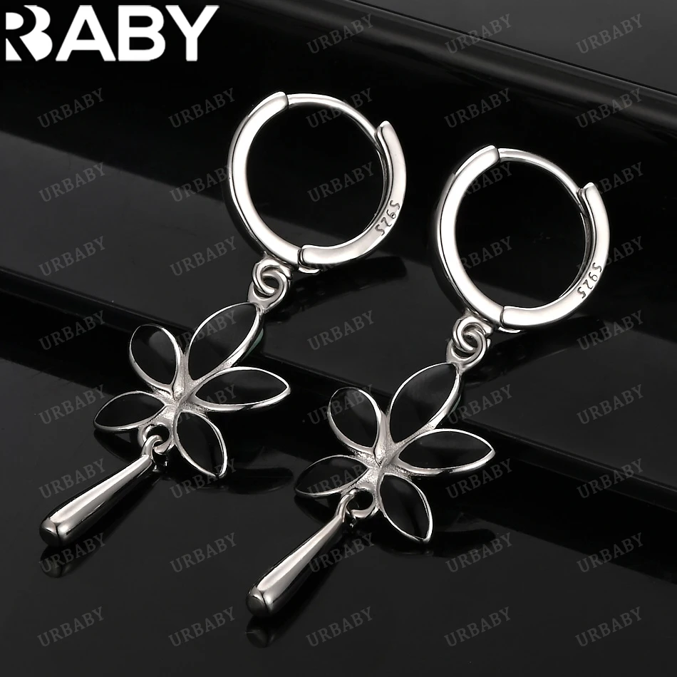 

URBABY 925 Sterling Silver Earrings Black Maple Leaf Drop Earrings For Women Jewelry Fashion Party and Daily Wear