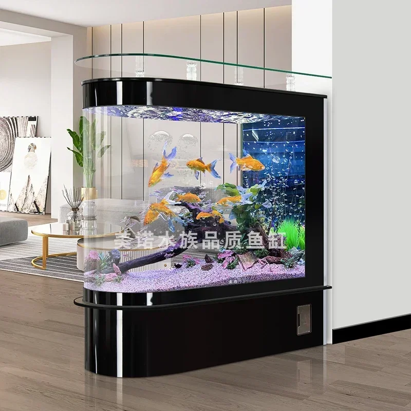 حوض زجاجي جديد من الأرض إلى السقف متوسط وكبير الحجم، غرفة معيشة منزلية خالية من الماء لخزان الأسماك