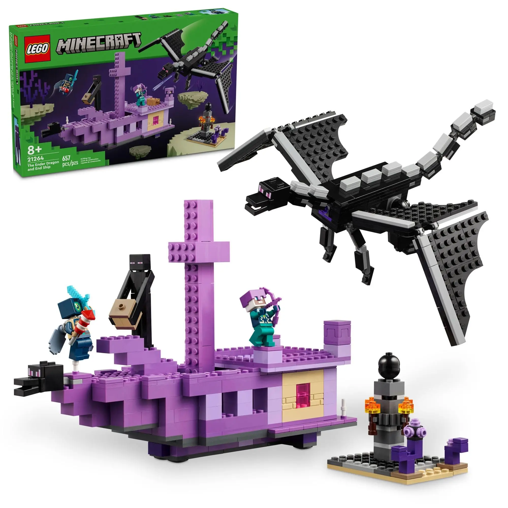 LEGO Minecraft-21264 Ender Dragon and Ender Ship Creative Building Block Set, Room Decoration Gift