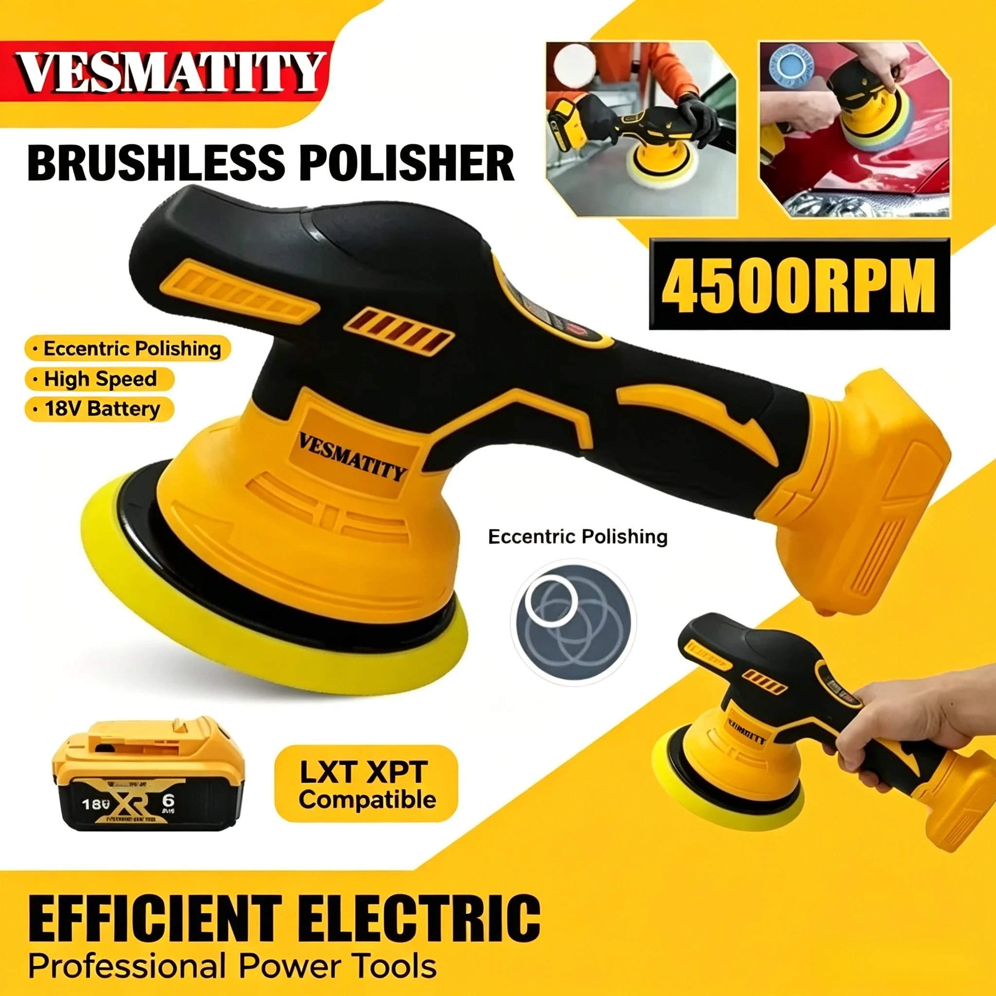 Cordless 8 Gears Digital Display Car Polisher Electric Polisher Auto Car Waxing Polishing Machine Tool For DEWALT Battery