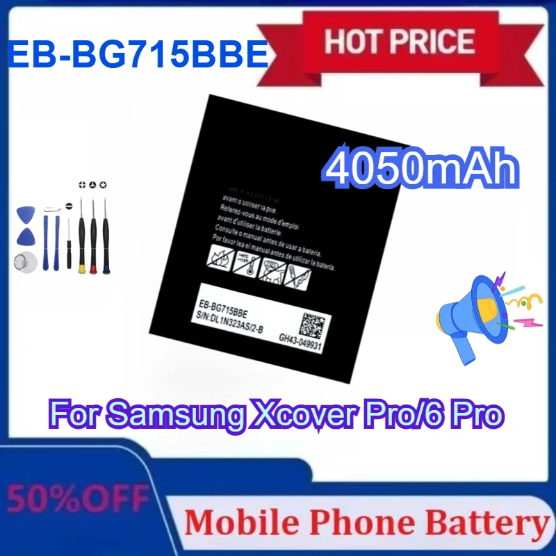 

New Battery EB-BG715BBE EB-BG736BBE EB-BG525BBE 3000/4050/4500mAh for Samsung Galaxy 5 Xcover Pro Xcover6 Pro with Tools