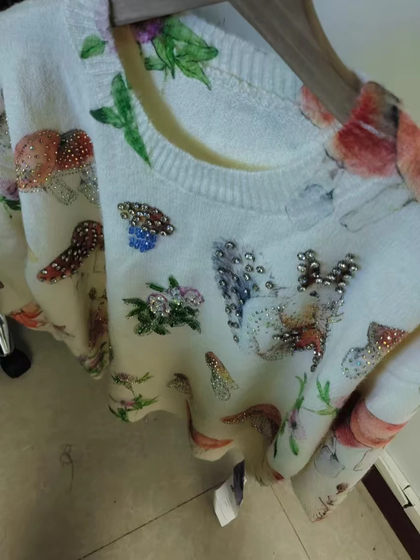 صور حقيقية البريق الأحجار غرزة البلوزات لطيف الخريف الشتاء تريكو البلوز سحب أنثى الاتجاه 2025 المرأة Y2K سترة #4