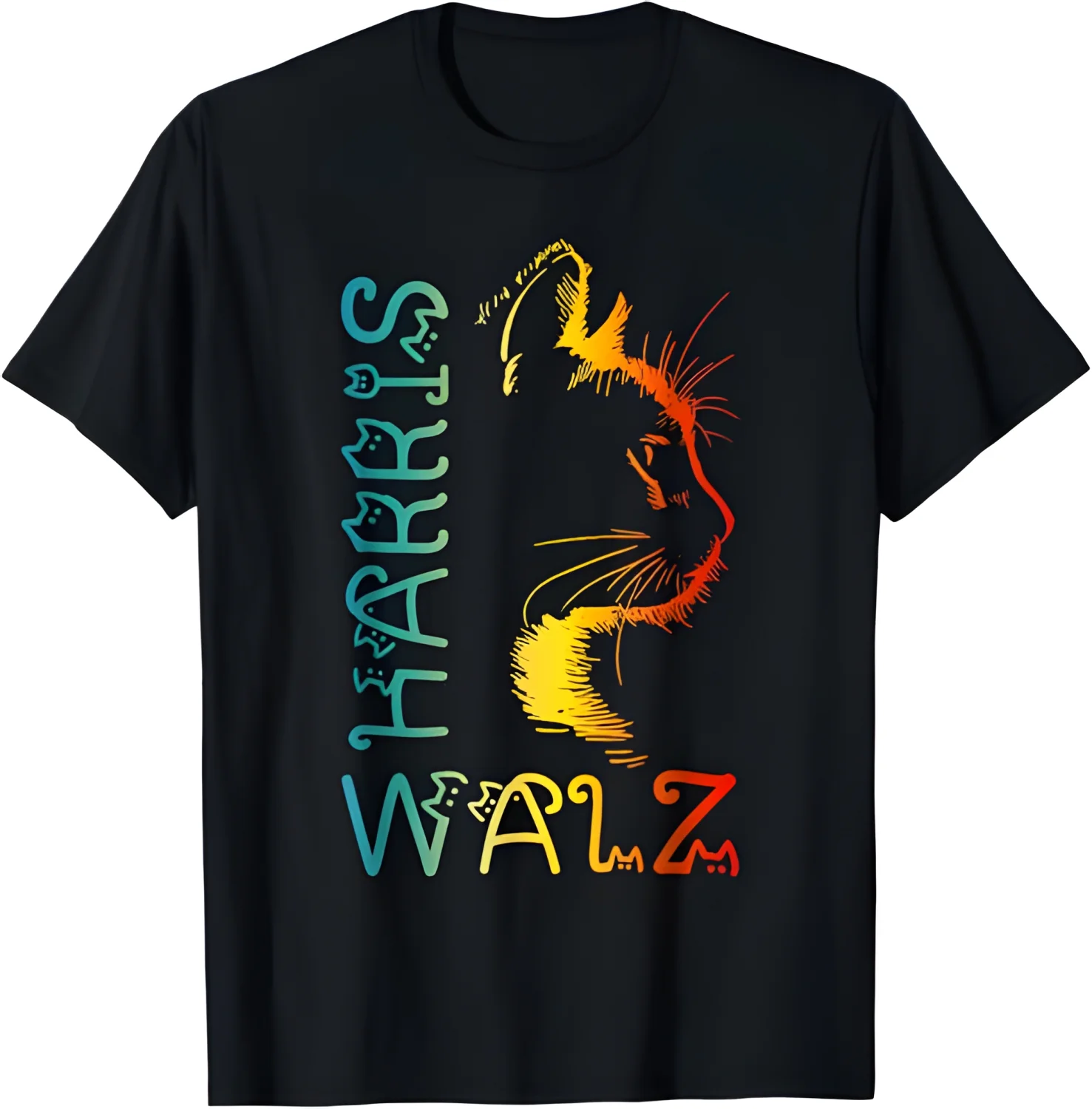 Harris Waltz 2024 Kamala Walz Cat Lettering Positive Funny T-Shirt