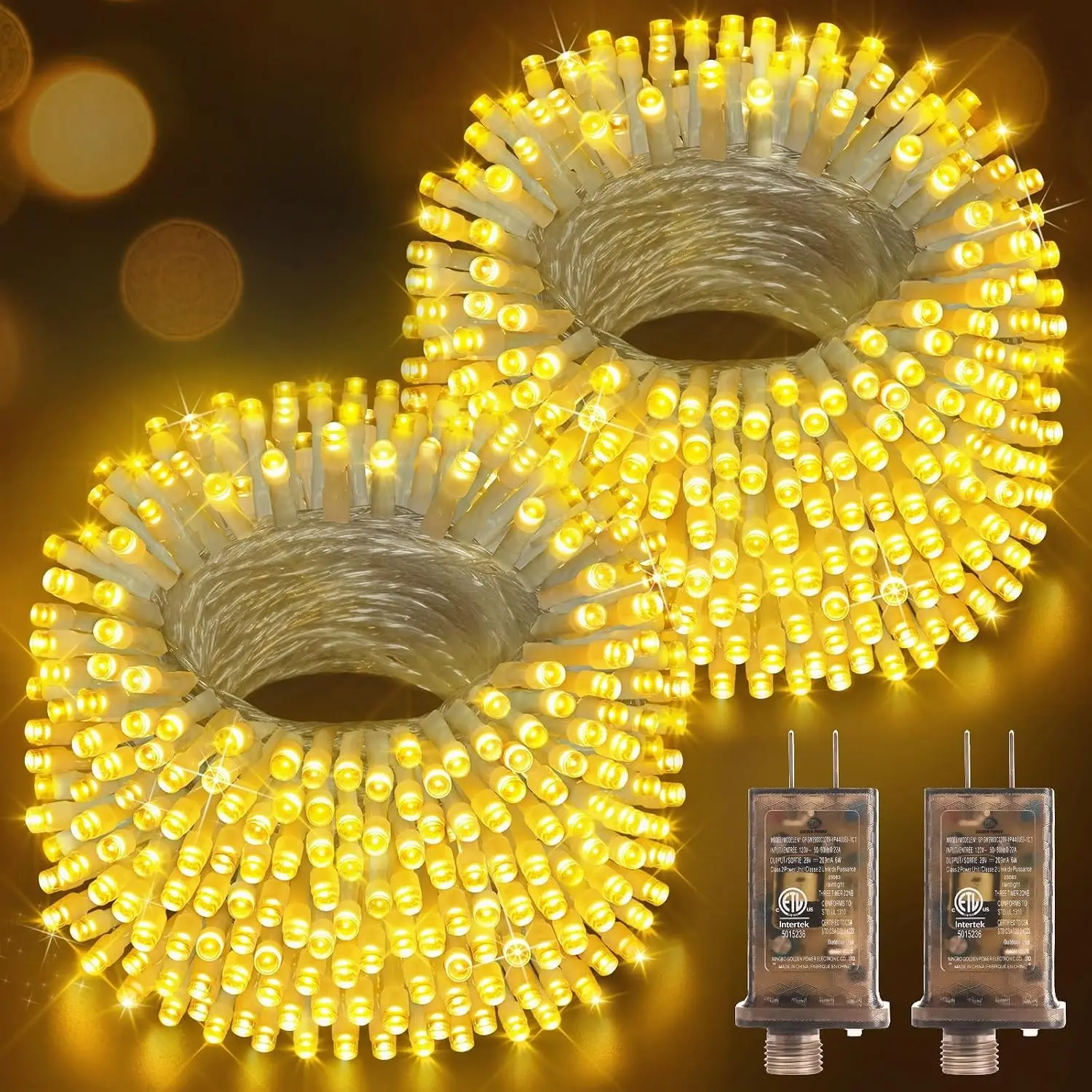 Christmas String Lights Outdoor, 2 Pack 1000 LED 403FT Warm White, Waterproof Plug-in Holiday Lights with 8 Modes, Timer & Memory