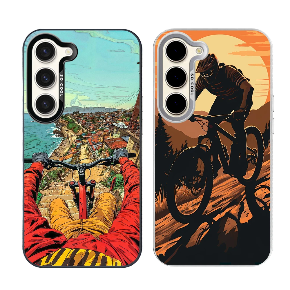 Autumu Bike Cycling Phone Case Cover for Samsung Galaxy S26 S25 S24 S23 S22 S21 S20 FE Ultra Plus Present Grey Silvery Shell Bag