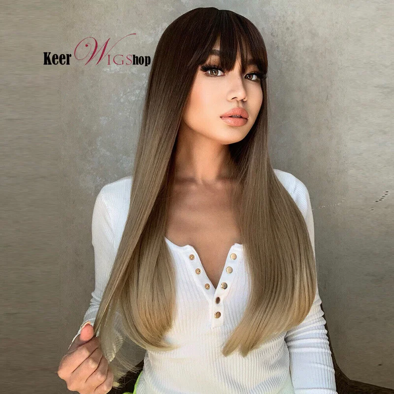 Long Ash Brown Blonde Wavy Wigs Full Costume Cosplay Women Daily Party Synthetic