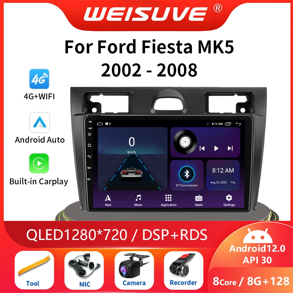 For Ford Fiesta Mk VI 5 Mk5 2002 - 2008 Android 12.0 Car Radio Multimedia GPS Navigation Player Stereo Carplay 2 Din DVD Carplay