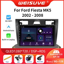 Radio Multimedia con GPS para coche, reproductor con Android 2002, 2 Din, DVD, Carplay, estéreo, para Ford Fiesta Mk VI 5 Mk5 2008-12,0