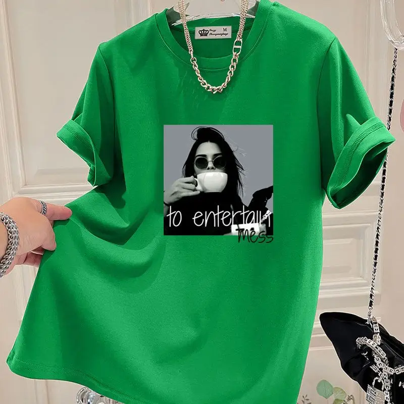 Summer Women Clothing Vintage Printed Casual Short Sleeve T-shirt O-neck Loose Basics Top Tee