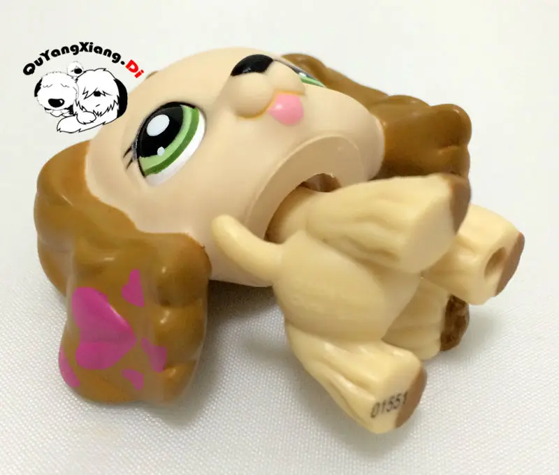 CWG043 Pet Shop Animal Cream Cocker Spaniel Puppy Dog  Pink Hearts Dog action Figure cute puppy