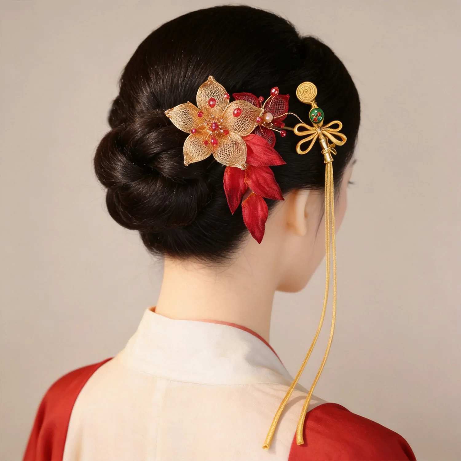 Bride Red Filigree Hair Clips Small Hairpins New Chinese Style Gold Red Set Xiuhe Cheongsam Morning Robe Hair Accessories Bridal