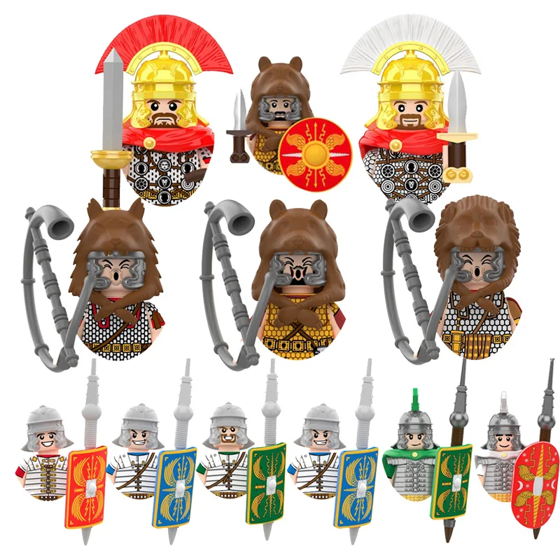 Medieval romano centurião bugler infantaria pesada figuras militares antigas arma modelo blocos de construção crianças brinquedos presentes aniversário