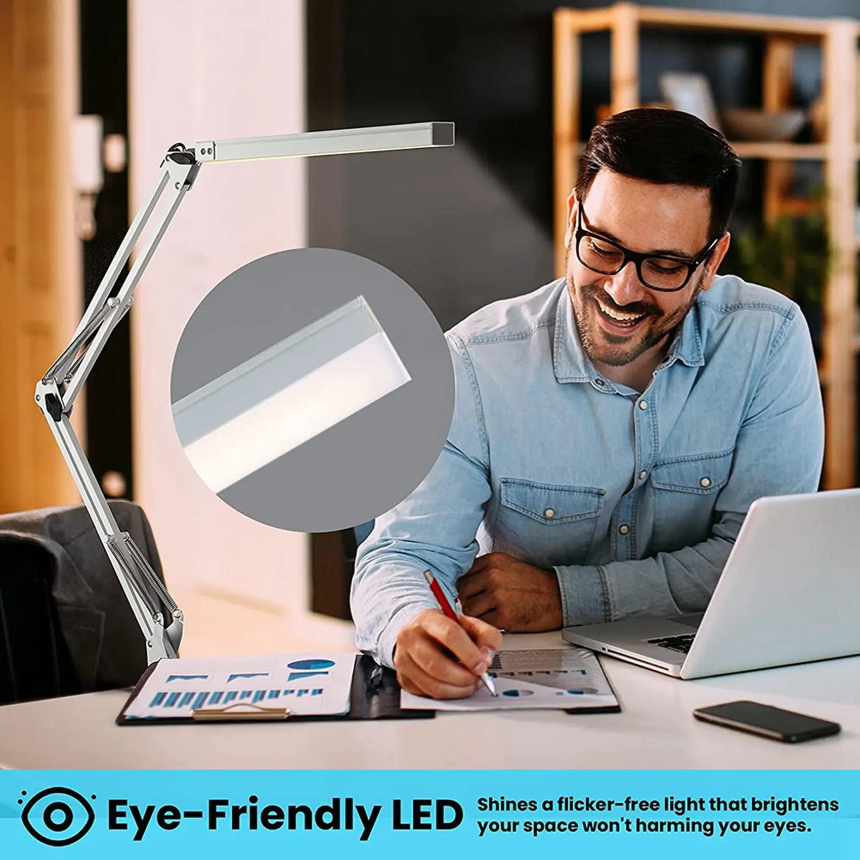 A27F-2X LED Desk Lamp With Clamp, 10W Swing Desk Lamp, 3 Lighting Modes, Adjustable Table Lamp For Study, Drawing,Office