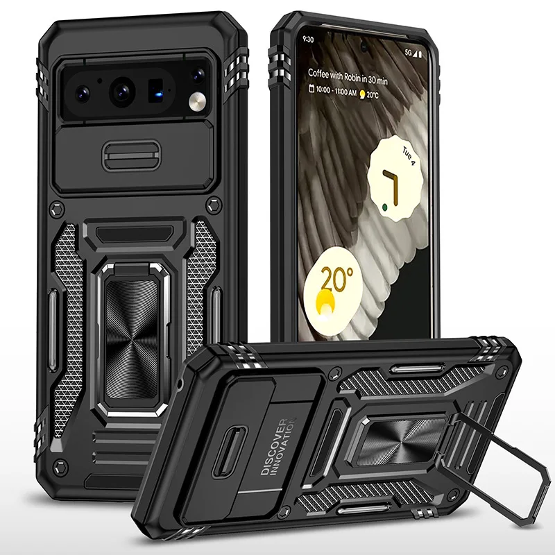 

Чехол для телефона Google Pixel 9 Pro XL/9A с магнитным креплением, металлический держатель, военный класс, бронированный объектив, раздвижной чехол для Pixel 8/7