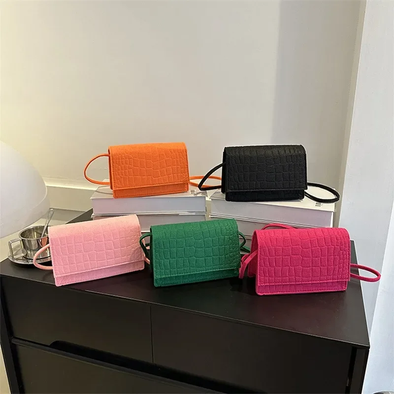 New Green Bags Female Shoulder Bag Korean Fashion Ladies Handbags Retro Solid Color Totes Square Crossbody Bag for Women