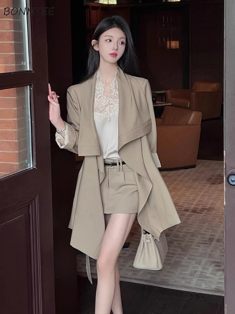 Trench for Women Retro Khaki Lapel Loose Mid-length Temperament Bandage Classic Popular Autumn Outerwear Streetwear Elegant Chic