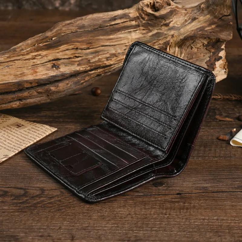 Original leather men's short wallet vintage coin purse luxury cowhide card holder large capacity male Money Wallet