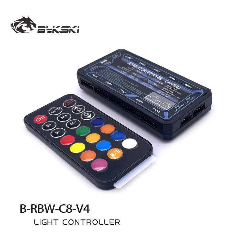 BYKSKI Controller Use for CPU / GPU Block FAN Pump 12V RGB / 5V ARGB LED Strip Light / Support Connect in Motherboard /B-RGB-C8