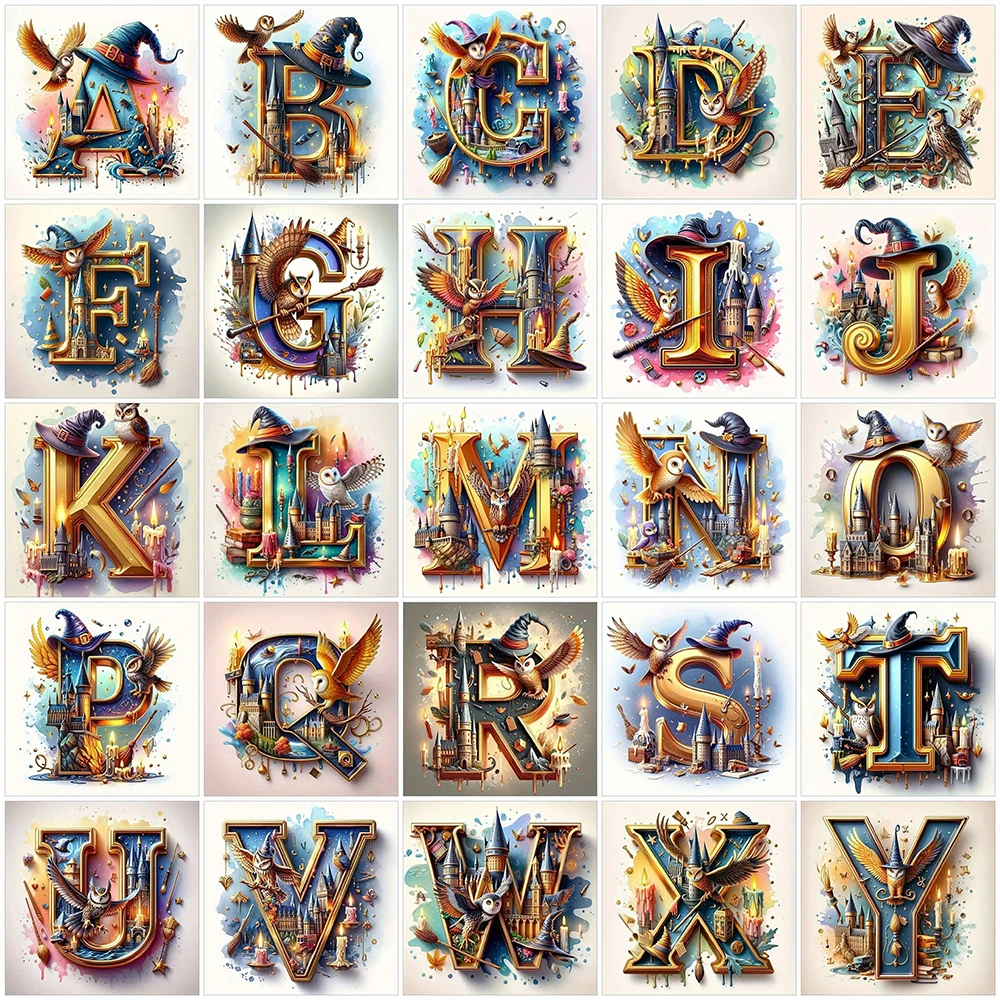 Momoart Diamant-Gemälde, Alphabet-Buchstaben, DIY-Bild, Strasssteine, Text, rund, Diamant-Mosaik, Eule, Vogel, Tier, Wanddekoration