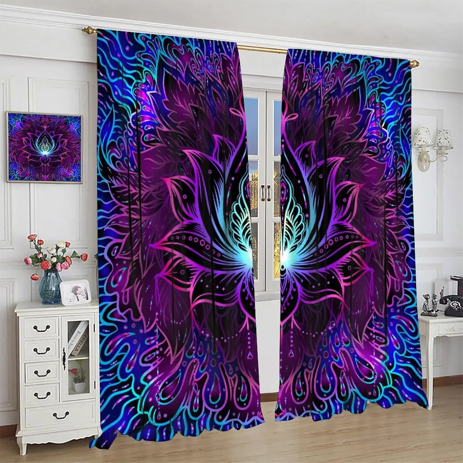 

Богемные шторы в стиле лотоса, хиппи с узором пейсли, Tribal, экзотический стиль, градиентный цветочный декор, карманные шторы для окон для взрослых, страна