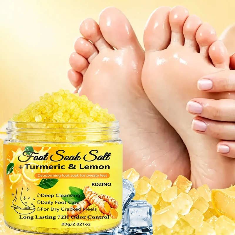 Rozino Turmeric Lemon Cleansing and Care Foot Soak Salt Has Medium-Sized Granules That Can Effectively Clean the Surface Impurities of the Feet. It Combines the Fresh Scent of Lemon, Provides a Comfortable Atmosphere, Has a Gentle Formula That Can Gently Care for the Skin of the Feet, Soothes Skin Condition, and Is Easy to Use, Suitable for Daily Home Foot Baths.