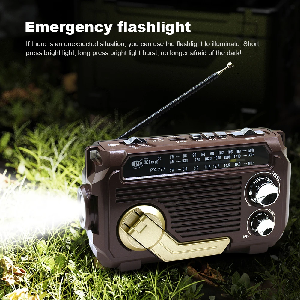 Radio Engkol Tangan Darurat Radio Tenaga Surya Portabel Radio Cuaca AM/FM/SW dengan Senter LED Speaker BT untuk Mendaki Luar Ruangan