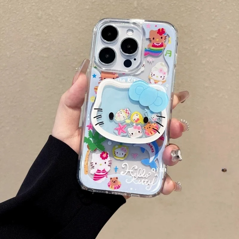 Disney Cute Mermaid Hello Kitty Cartoon Magnetic Holder Magsafe Wireless Charge Case For iPhone 16 15 12 11 13 14 Pro Max Cover