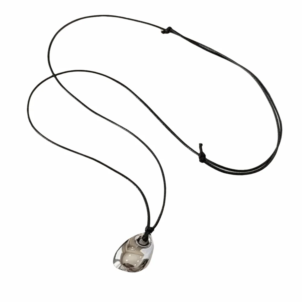 Adjustable Length Water Drop Necklace Silver Bean Rope Clavicle Chain Irregular Shape Minimalist Design Heart Pendant Necklace