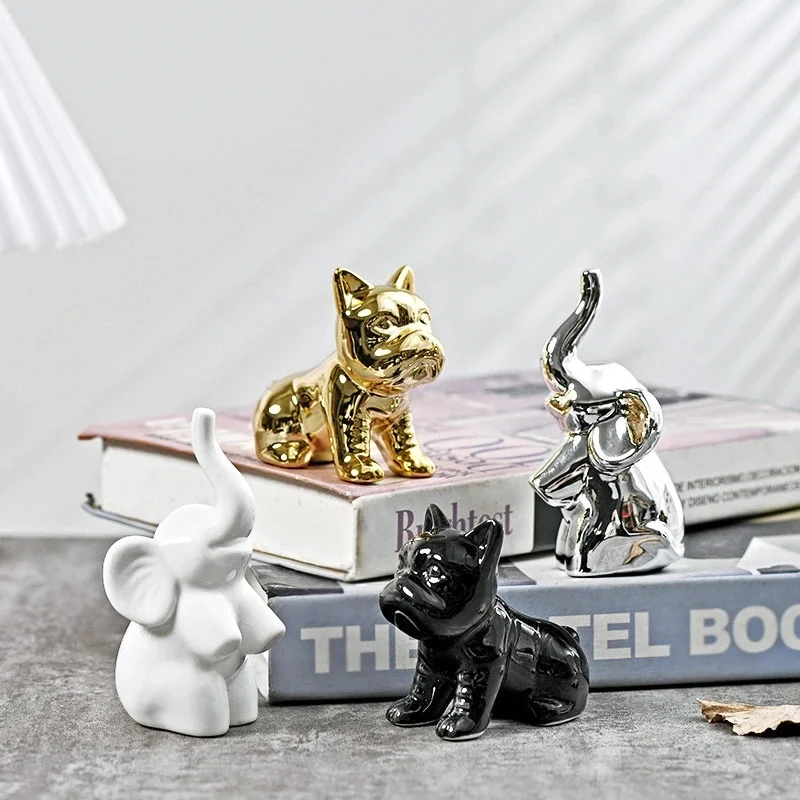 Ceramic Electroplated Gold French Bulldog, Statue Small Dog Figurine Modern, Home Office Entryway Table Decor, Gift Ornament