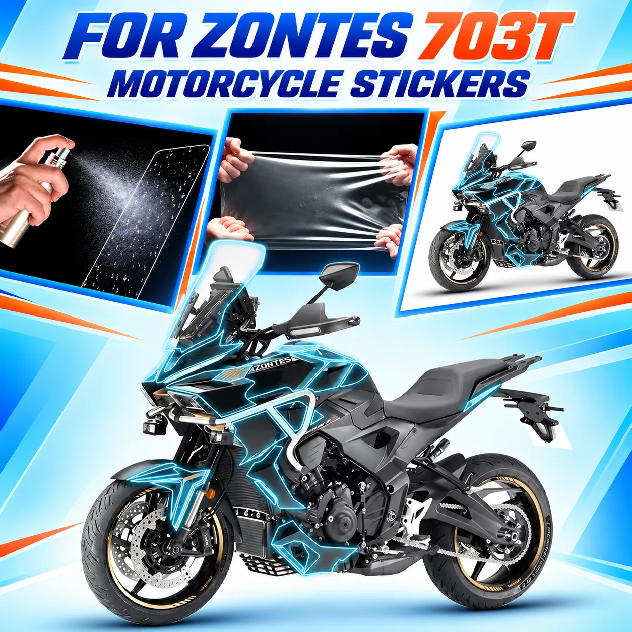 Clear Invisible Paint Protection Film Fuel Tank & Dashboard Sticker Fit For ZONTES 703T