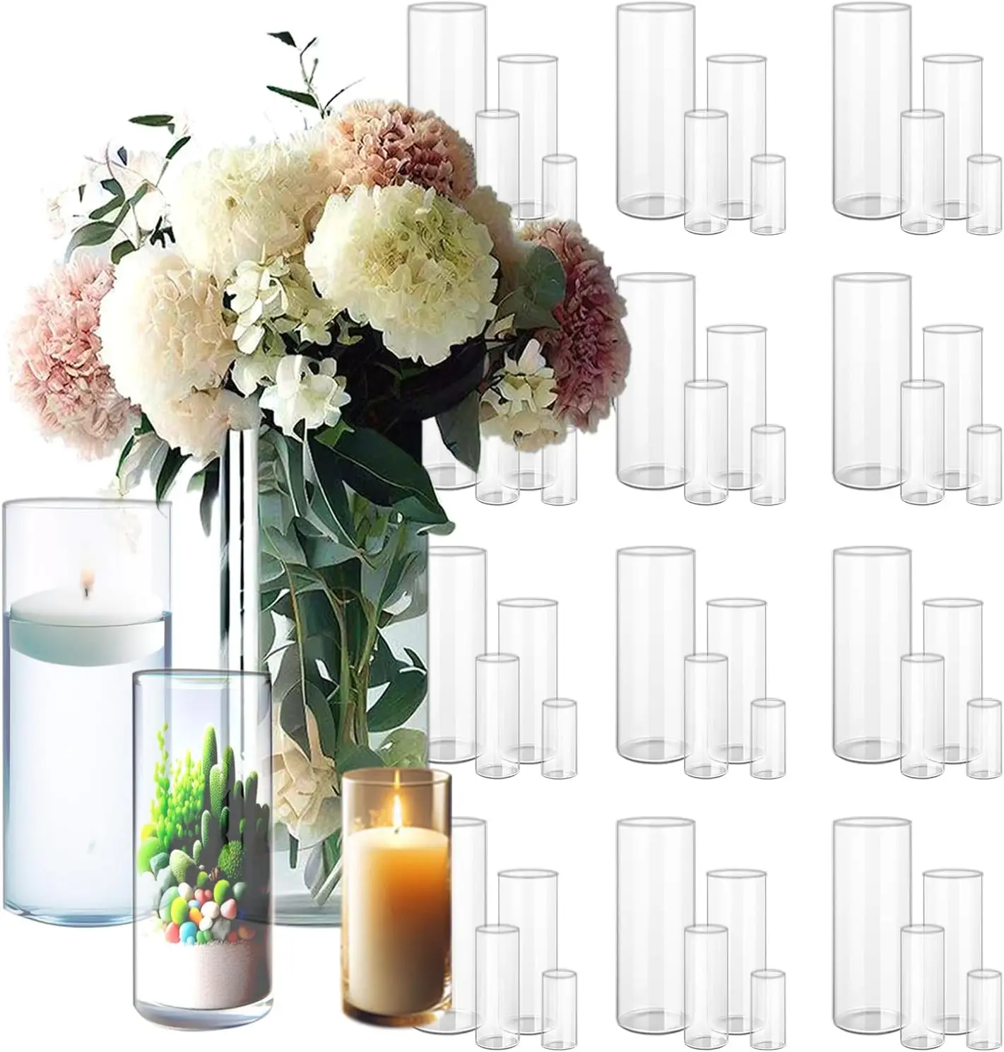 Glass Cylinder Vases for Centerpieces - Different Sizes Floating Candle Vases Holder -4