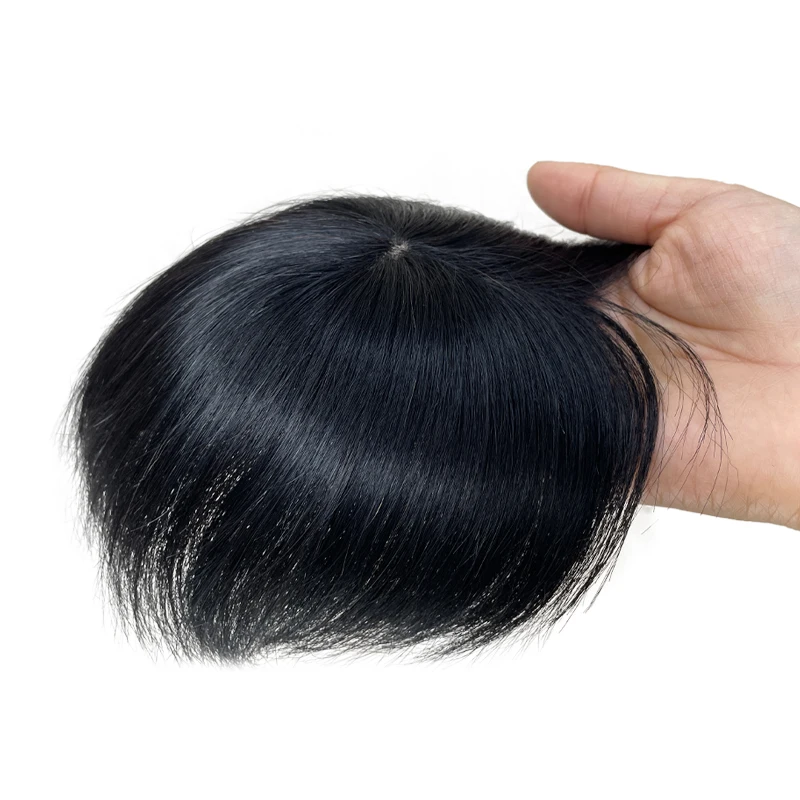 Mens Human Hair Natural Breathable Thinning Hair Cover-Up Top of The Head Balding Concealment Toupee Lace Pieces Wigs