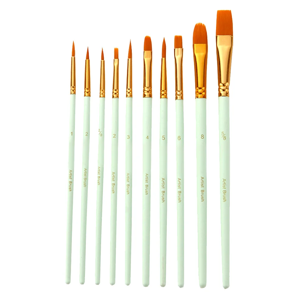 

10Pcs Painting Brush Set Wood Handle Premium Nylon Wool Tips Strong for Oil Watercolor Gouache Painting Wood Handle Paint Brush