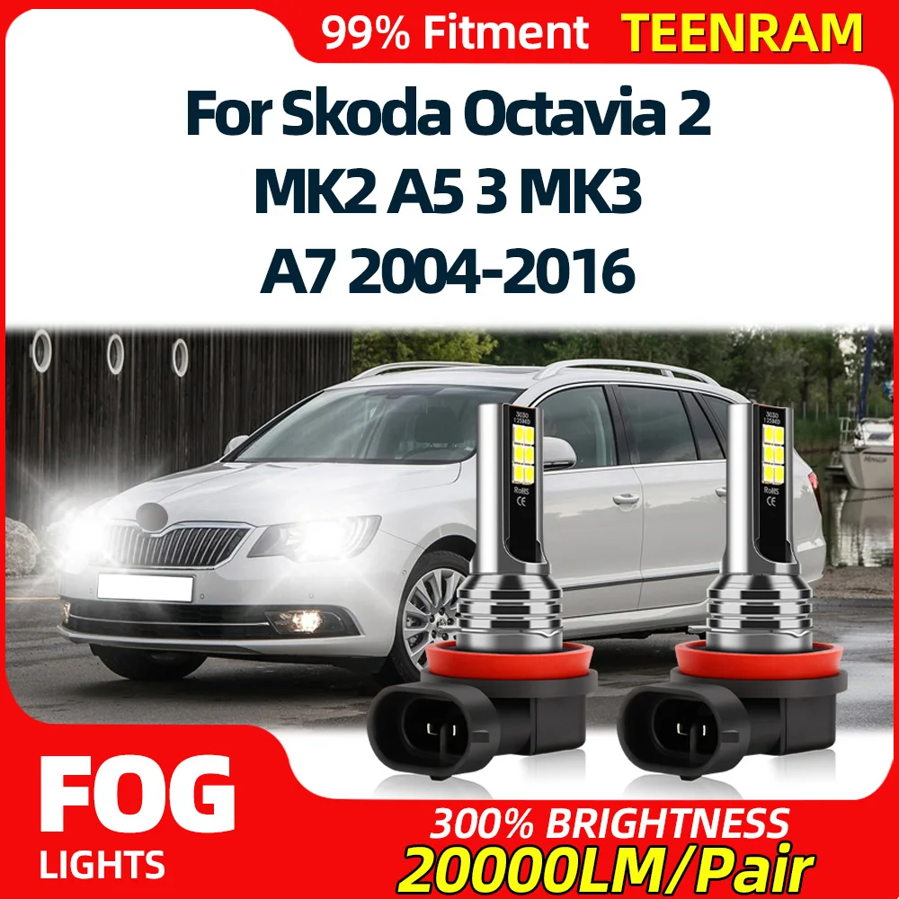

20000LM Canbus No Error LED Fog Lights 60W Auto Fog Lamps 12V For Skoda Octavia 2 MK2 A5 3 MK3 A7 2004-2012 2013 2014 2015 2016