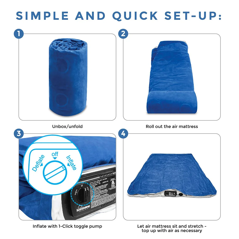 Queen Size Luxury Air Mattress ComfortCoil Technology Double Height Portable Foldable PVC Topper Built‑in Pump for Home Camping