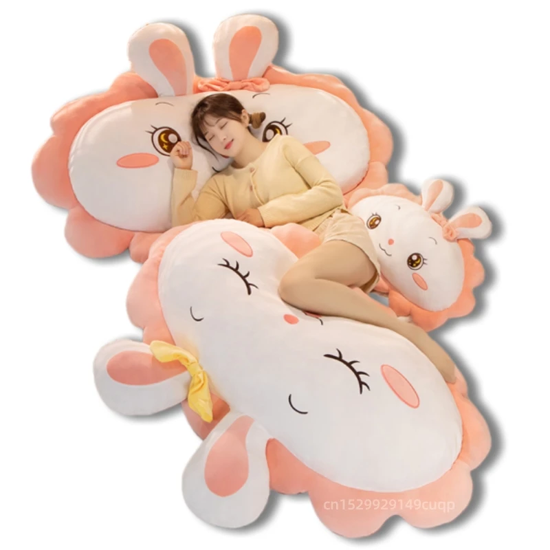 30/60/100cm Kawaii White Rabbit Soft Plush Pillow Pink Lace Open Eyes Closed Eyes Rabbit Car Pillow Decorative Bedroom Bed