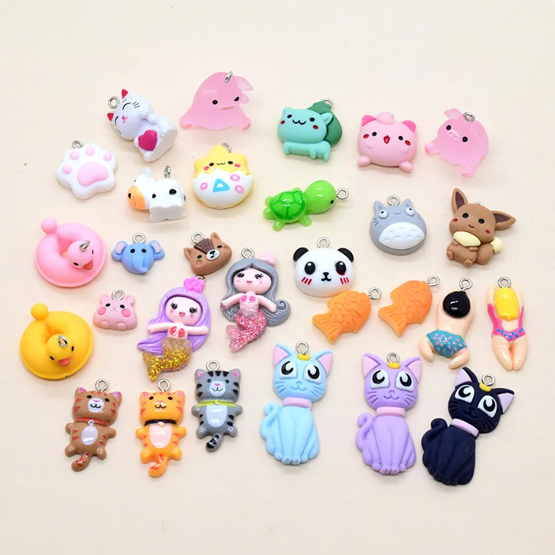 

10pcs Mix Animal Resin Charms Cute Fish Puppy Cat Duck Pendant For Earring Keychain Diy Accessory Lovely Sweet Jewelry Charm