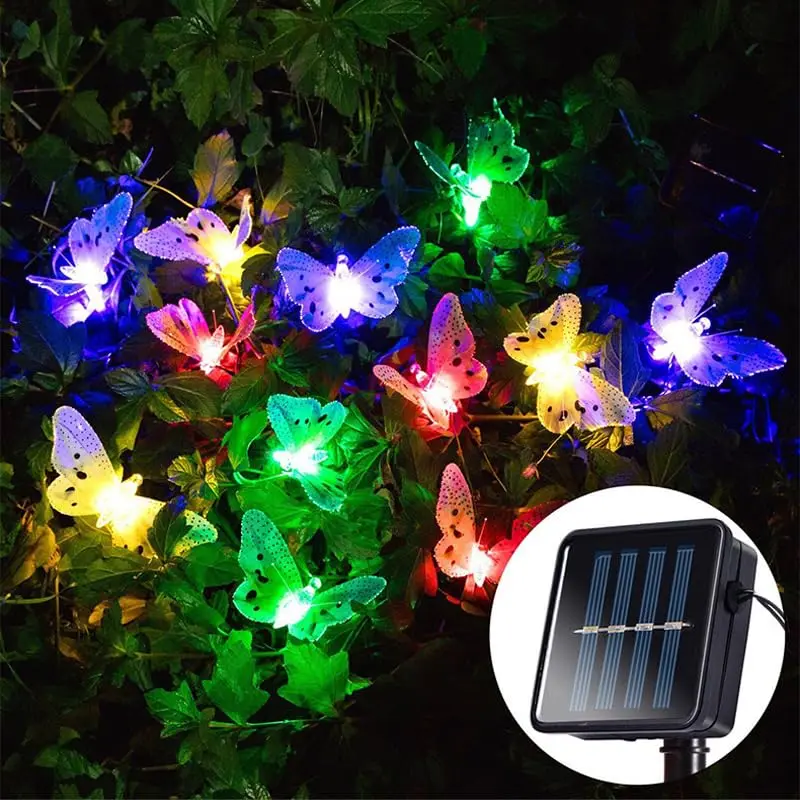 

Solar String Lights Outdoor 12LED Solar Butterfly String Lights Waterproof Cute Fiber Butterfly Garden Lamp for Wedding Festival