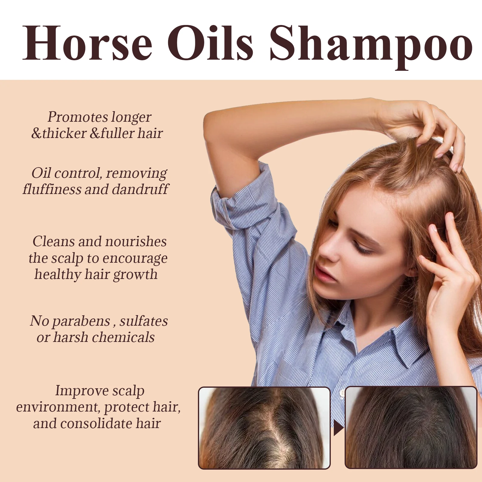 Eelhoe-champú de aceite de caballo, limpieza profunda del cabello esponjoso, caspa, nutritivo, Control de aceite del cuero cabelludo, acondicionador hidratante para el cabello