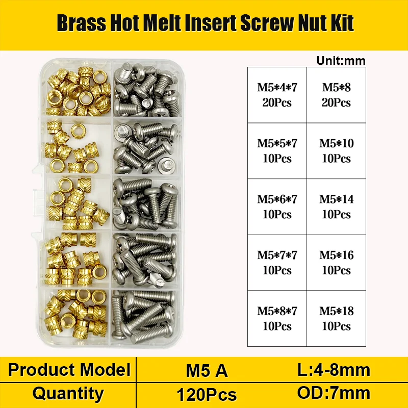 M1,4 M1,6 M2 M3 M4 M5 Messing Hot Melt Einsatz Rändelmutter und Edelstahl Schraubensatz Einsatzmutter Gewinde gerändelte Einbettungsmutter – Detail 8