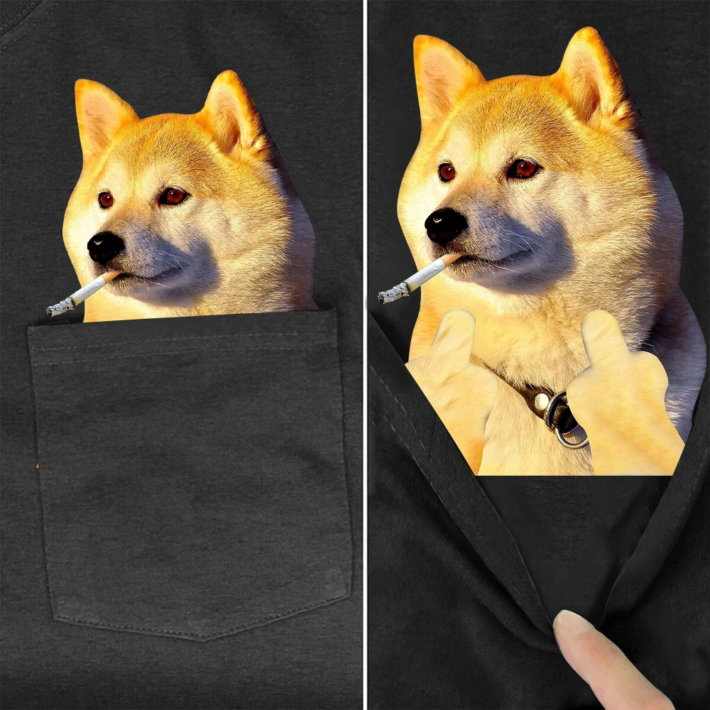 CLOOCL Shiba Inu Cotton T-shirts Animals Smoking Double Middle Fingers Printed Tees Summer Short Sleeve Shirts Women Clothing