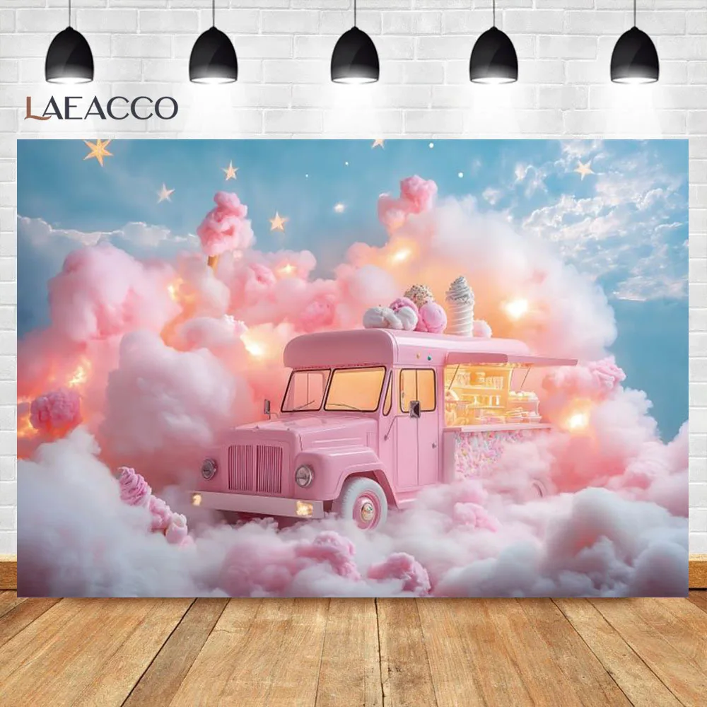 Happy Birthday Background Sweet Car Pink Cloud Princess 1st Birthday Baby Shower Party Kids Portrait Photography Backdrop Photo