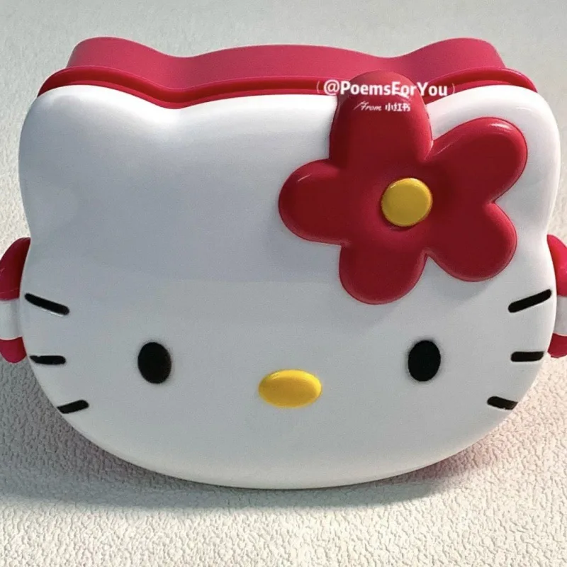 Hello Kitty Anime Cartoon Lunch Box Estojo de plástico para alimentos, Talheres selados, gato bonito KT Sanrio Cartoon, presentes para crianças