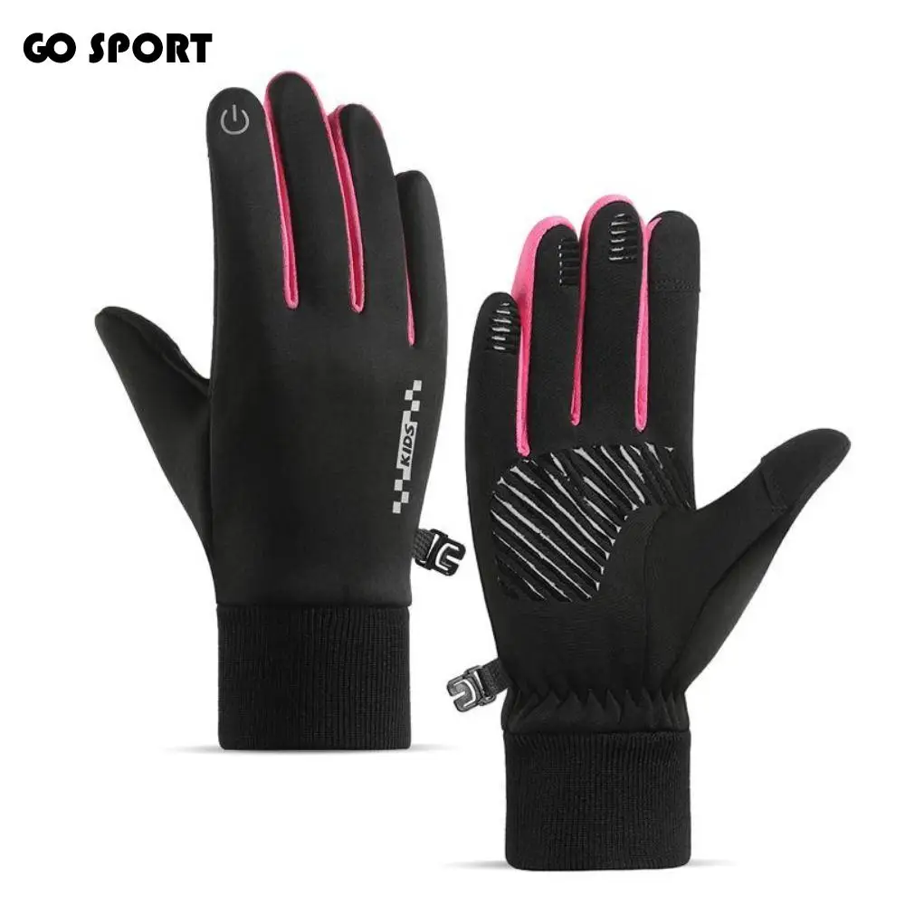 

Нескользящие зимние детские перчатки для езды на велосипеде, нескользящие детские теплые перчатки с полным пальцем, отражающий сенсорный экран